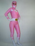 Pink And White Spandex Shiny Metallic Supper Hero Costume Pink And White Spandex Shiny Metallic Supper Hero Costume