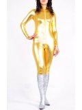 Golden Shiny Metallic Catsuit Zentai With Front Zipper