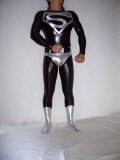 Black And Silver Superman Costume Shiny Metallic Zentai