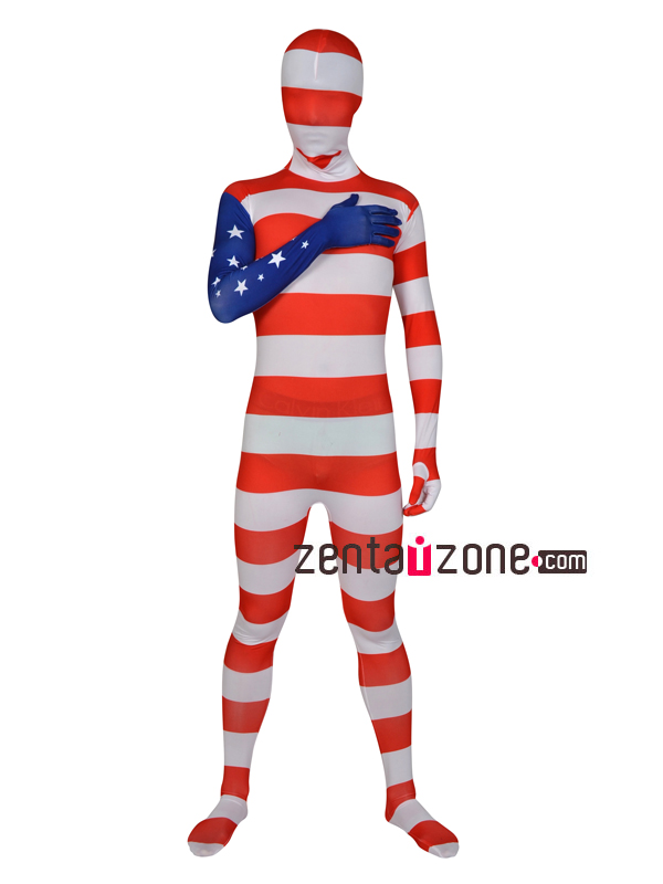 USA Flag Pattern Spandex Lycra Unisex Zentai Suit [20181]