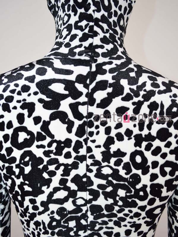 Black And White Leopard Velvet Zentai Bodysuit - Click Image to Close