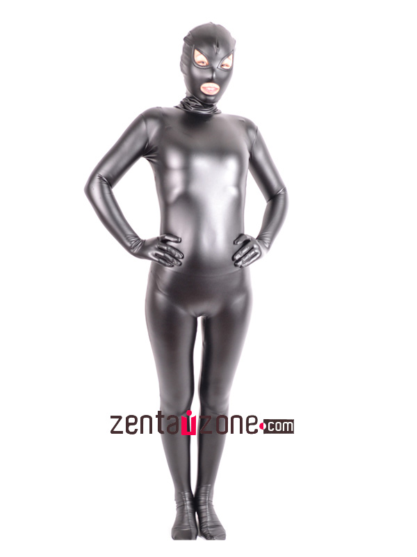 2014 Dark Silver PU Metallic Zentai With Open Mouth And Eyes - Click Image to Close