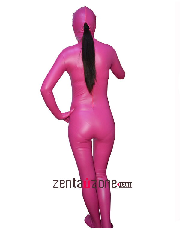 2014 Pink Pu Metallic Zentai Suiti With Open Mouth - Click Image to Close