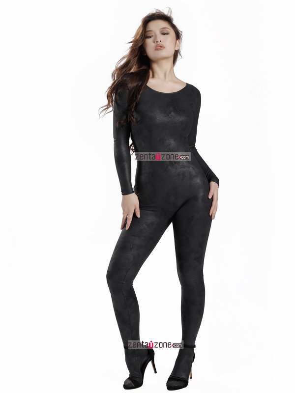 Nylon Black Metallic Spandex Catsuit - Click Image to Close