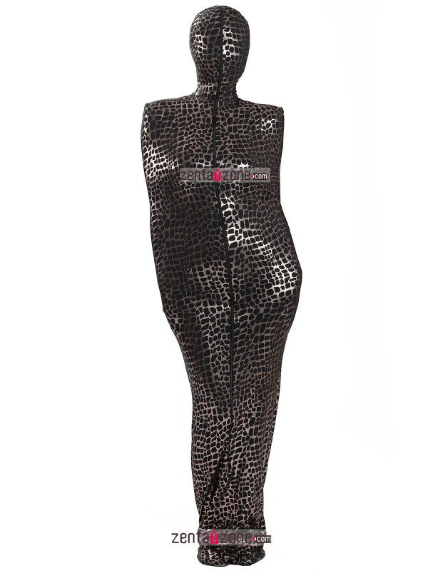 Nylon Black Shiny Metallic Pattern Lycra Zentai Bag - Click Image to Close