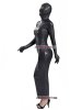 Nylon Shiny Black Zentai Dresses With Open eyes & mouth