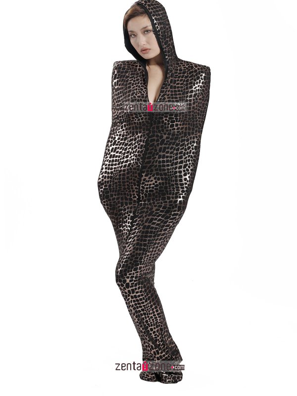 Nylon Black Shiny Metallic Pattern Lycra Zentai Bag - Click Image to Close