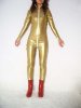 Golden Shiny Metallic Catsuit With Front Zipper