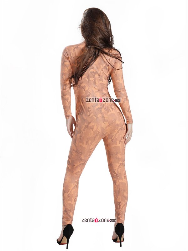 Nylon Metallic Pattern Orange Lycra Catsuit - Click Image to Close