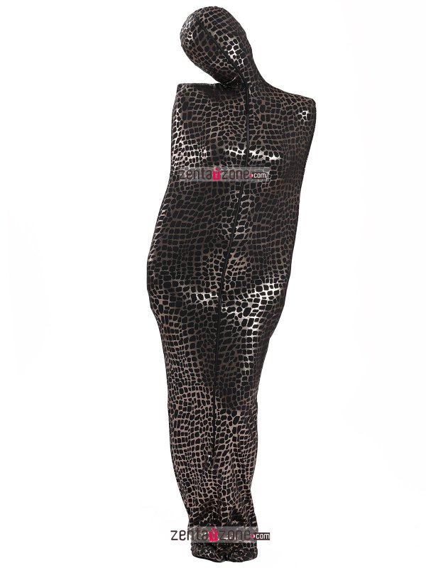 Nylon Black Shiny Metallic Pattern Lycra Zentai Bag - Click Image to Close