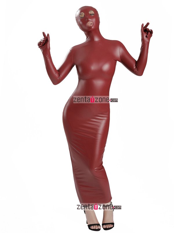 Pu Shiny Long Zentai Dresses With Open Eyes and Mouth - Click Image to Close