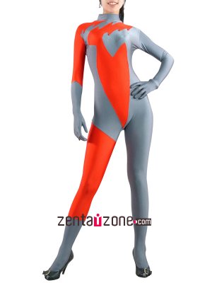 Grey And Orange Spandex Lycra Zentai Suit