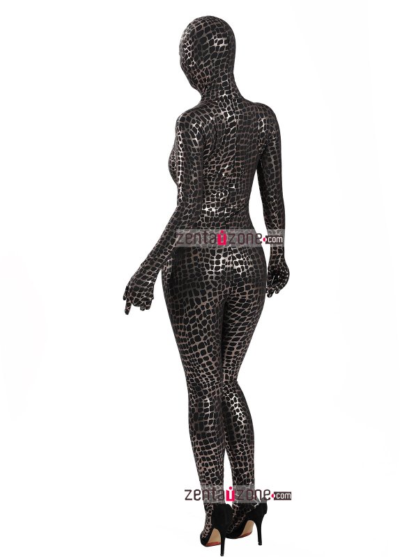 Nylon Black Shiny Metallic Pattern Spandex Zentai Suit - Click Image to Close