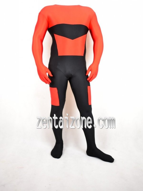 Orange Black Lycra Zentai Without Hood - Click Image to Close