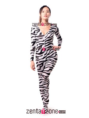 Lycra Spandex Fashion Zebra Catsuit