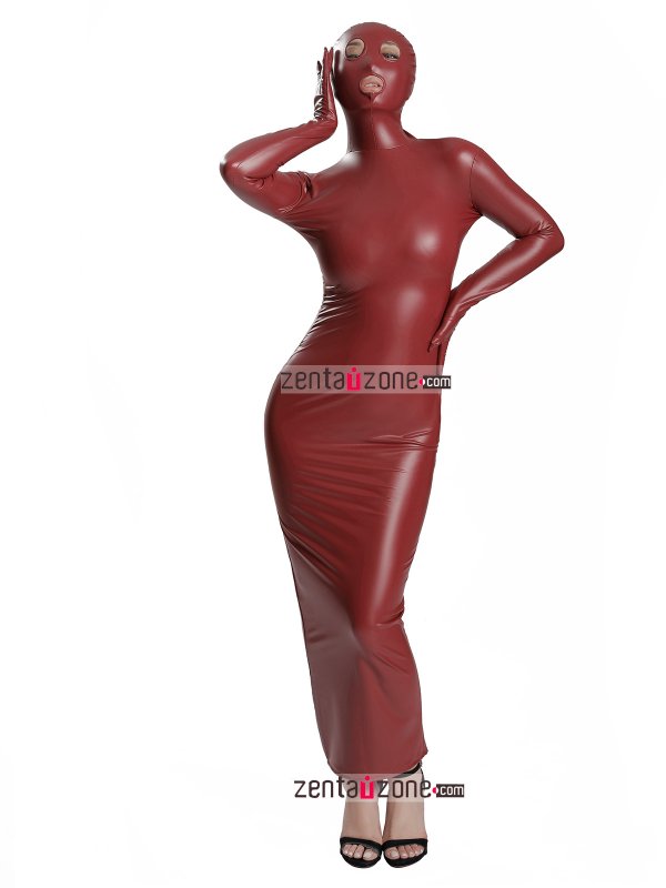 Pu Shiny Long Zentai Dresses With Open Eyes and Mouth - Click Image to Close