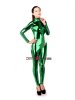 Green Shiny Metallic Front Zipper Catsuit