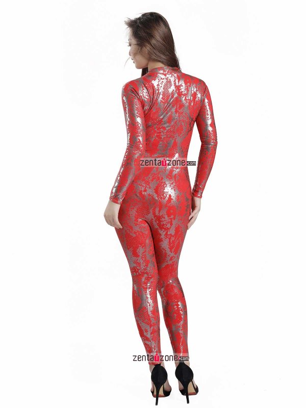Nylon Shiny Metallic Red Lycra Catsuit - Click Image to Close