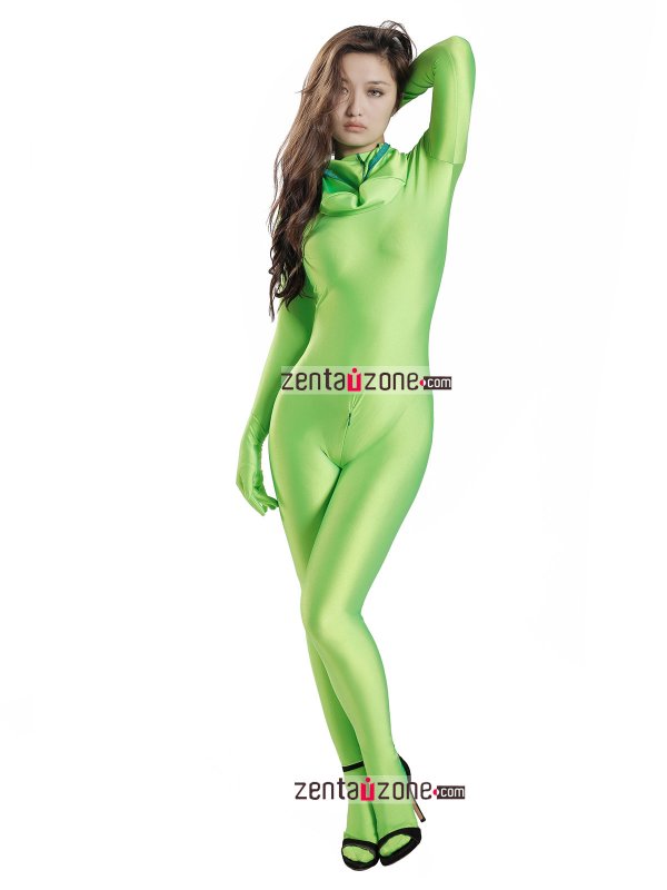 Nylon Green Lycra Zentai Suit WIth Open Eyes - Click Image to Close