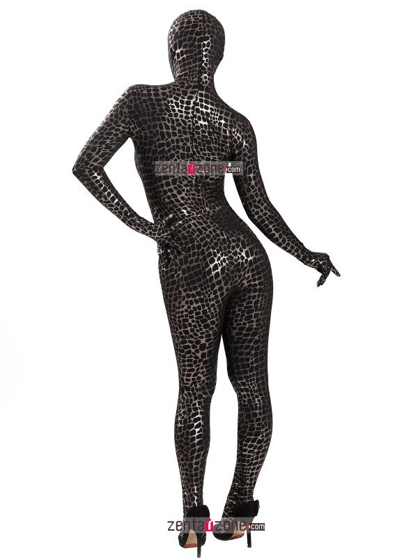 Nylon Black Shiny Metallic Pattern Lycra Zentai Bodysuit - Click Image to Close