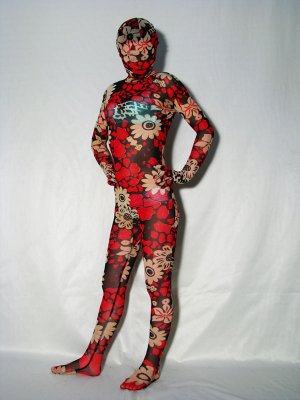 Sexy Unisex Velvet Flower Pattern Zentai Suit