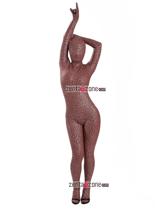 Nylon Leopard Shiny Metallic Full Bodysuit Lycra Zentai - Click Image to Close