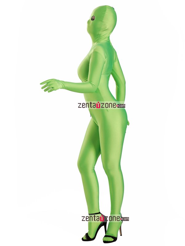 Nylon Green Lycra Zentai Suit WIth Open Eyes - Click Image to Close