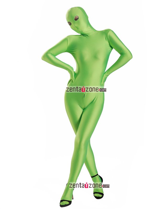 Nylon Green Lycra Zentai Suit WIth Open Eyes - Click Image to Close