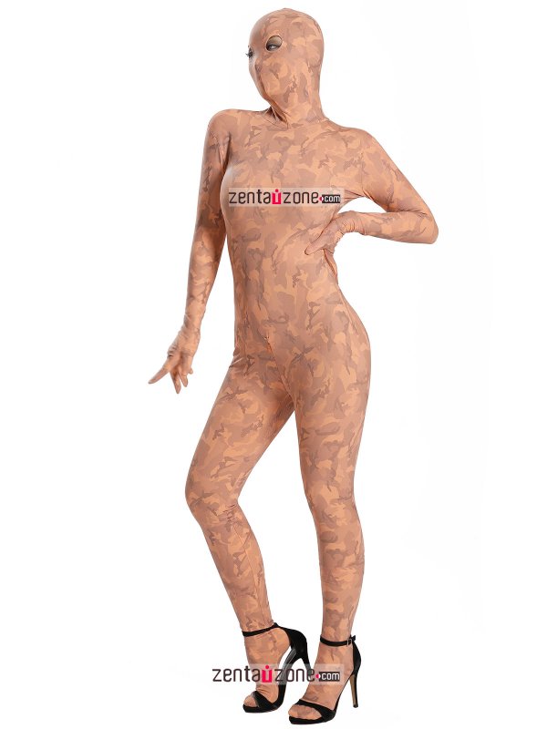 Nylon Metallic Lycra Orange Pattern Zentai Full Bodysuit - Click Image to Close