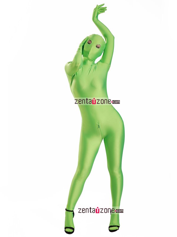 Nylon Green Lycra Zentai Suit WIth Open Eyes - Click Image to Close