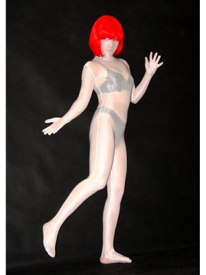 Transparent White Unicolor Zentai Catsuit