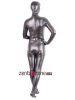 2014 Dark Silver PU Metallic Zentai With Open Mouth And Eyes