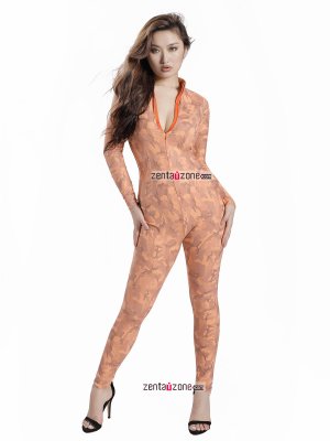 Nylon Metallic Pattern Orange Lycra Catsuit