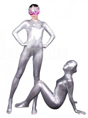 Silver Unisex Shiny Metallic Zentai Suit