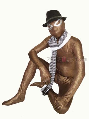 Coffee Full Body Zentai Suit With Silver Eye Outline