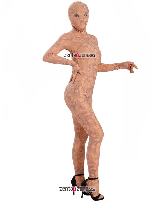 Nylon Metallic Lycra Orange Pattern Zentai Full Bodysuit - Click Image to Close