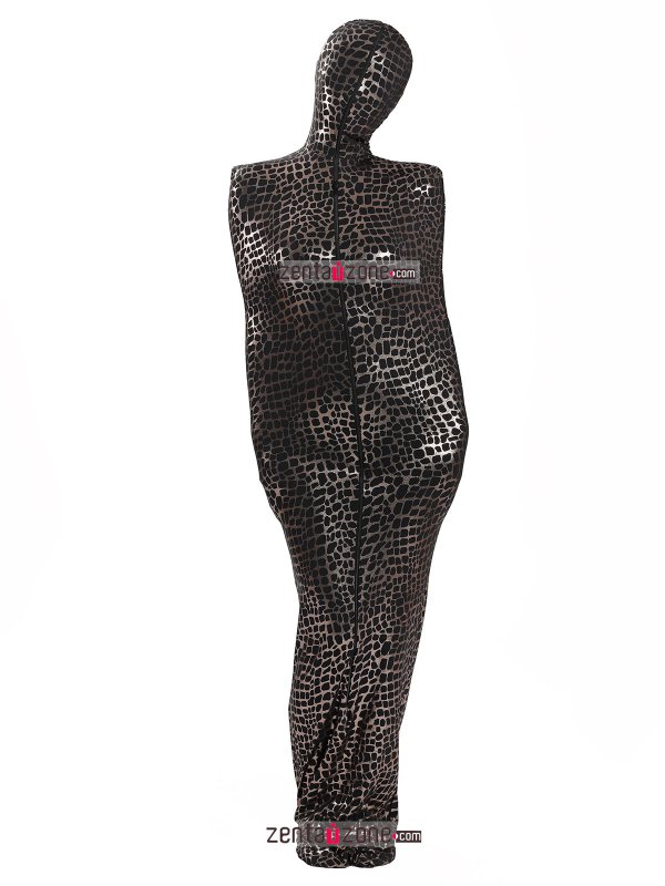 Nylon Black Shiny Metallic Pattern Lycra Zentai Bag - Click Image to Close