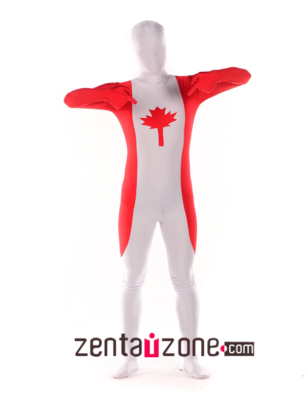 Canada Flag Pattern Spandex Unisex Zentai Suit - Click Image to Close