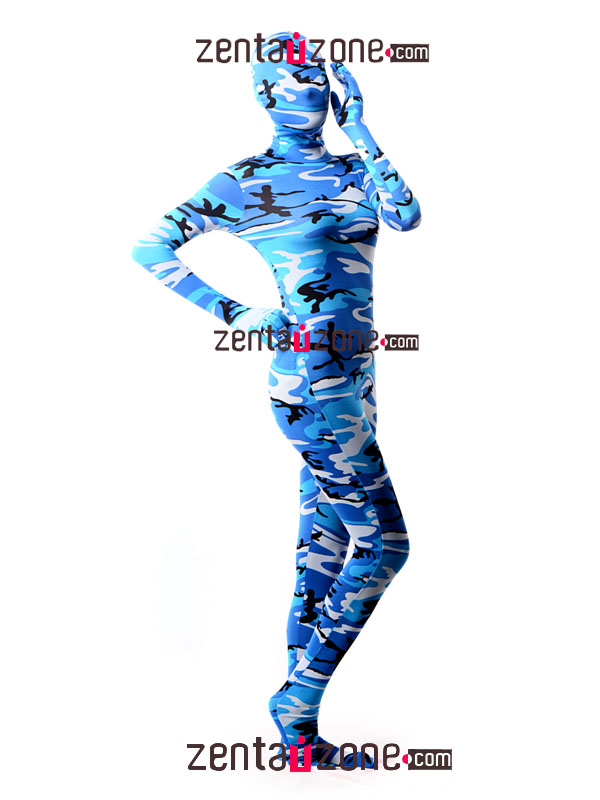 Sea Blue Camouflage Spandex Zentai Suit - Click Image to Close