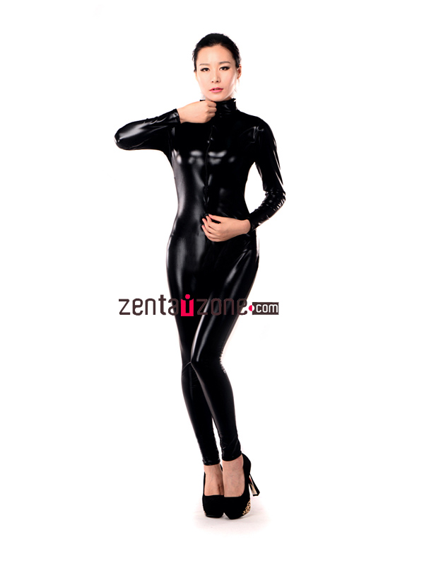 Shiny Metallic Zentai Catsuit With Front Zipper - Click Image to Close