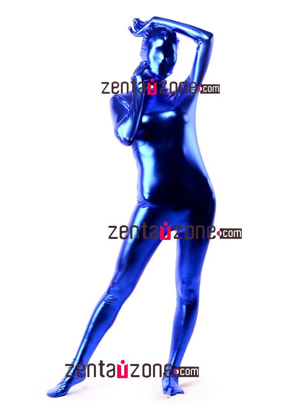 Blue Shiny Metallic Unisex Zentai Full Body Suit