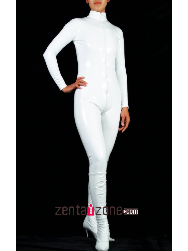 White High Neck PVC Catsuit [20241]