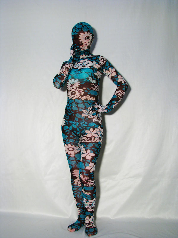 Sexy Unisex Velvet Zentai Suit With Floral Pattern - Click Image to Close