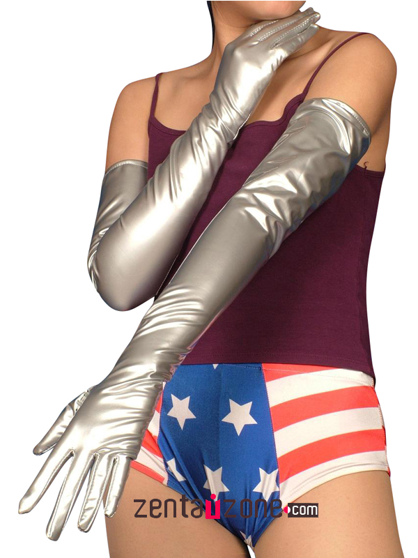 Silver Long PVC Gloves