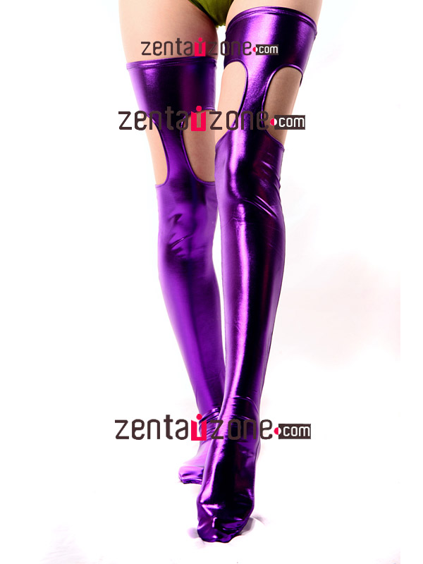 Purple Shiny Metallic Stockings - Click Image to Close