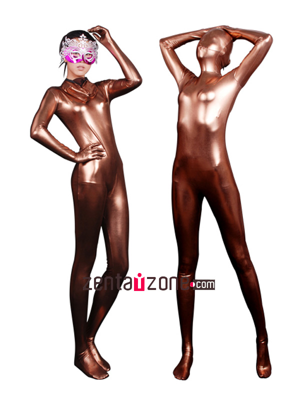 Sexy Coffee Shiny Zentai Catsuit - Click Image to Close