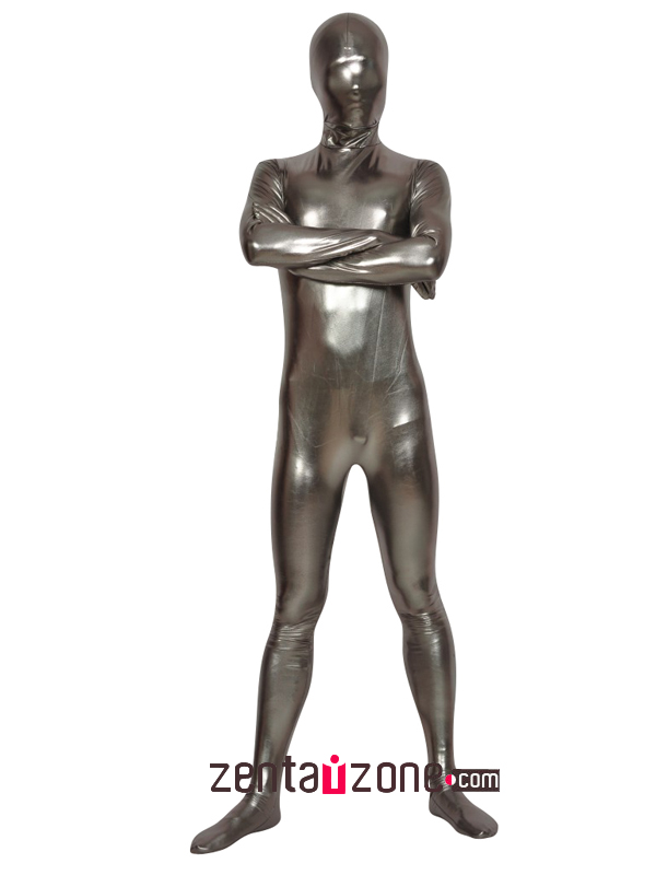 Silver Grey Shiny Full Body Zentai Suit - Click Image to Close