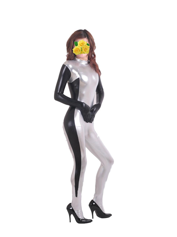 Black Silver Shiny Metallic Catsuit