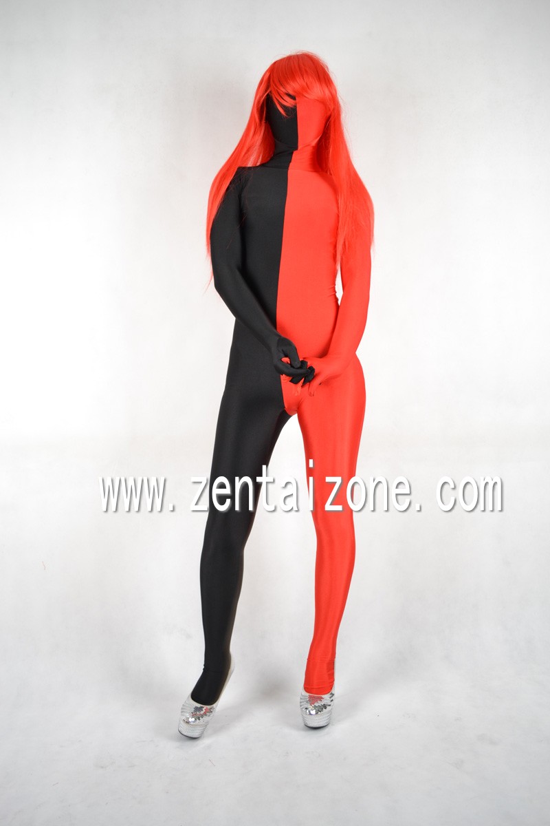 Red And Black Spandex Unisex Zentai Suit