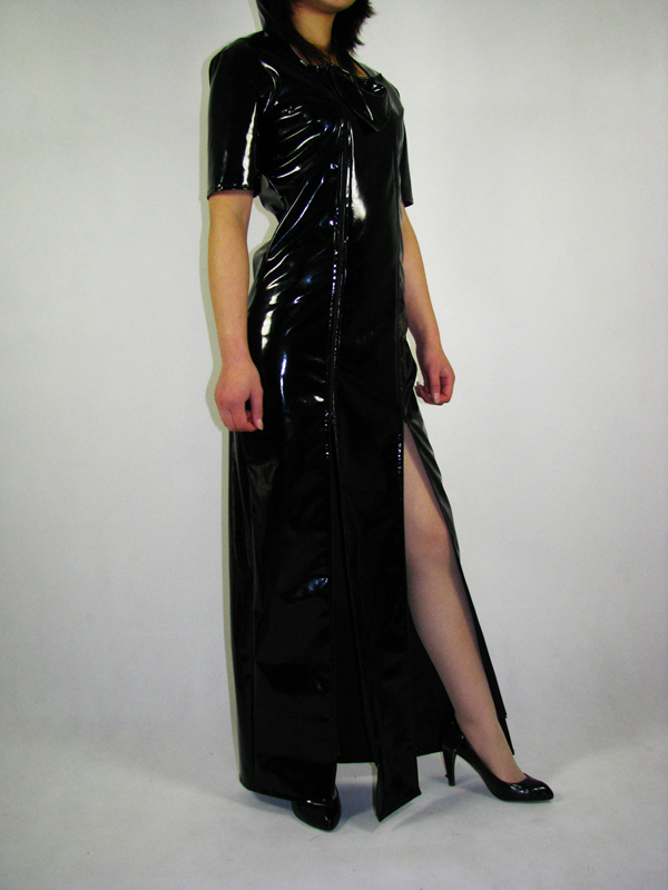 Black Shiny Metallic Long Dress - Click Image to Close